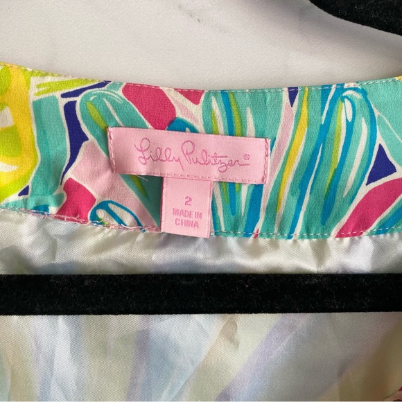 Lilly Pulitzer Saemus Dress Schooner Blue Land Escape Beaded Rhinestone Neckline - Picture 7 of 8